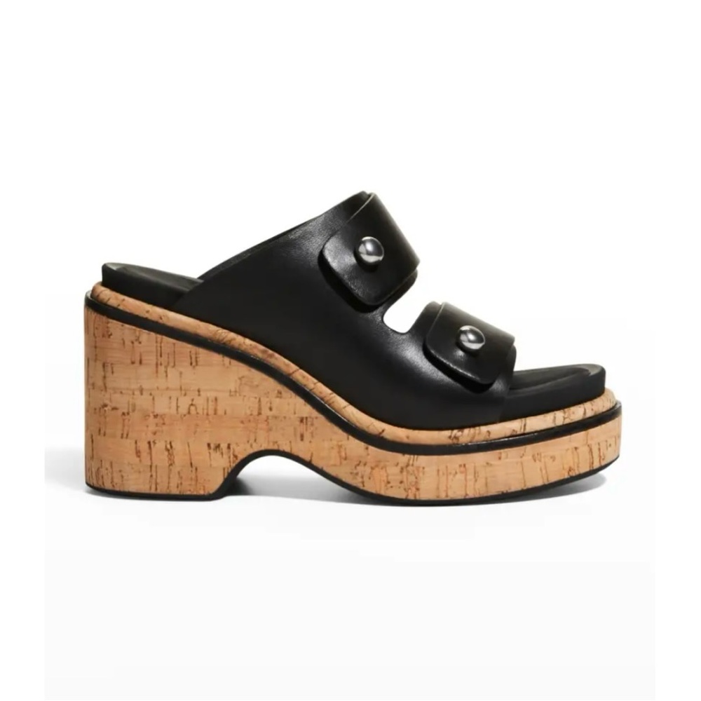 Rag & Bone Sommer Leather Double-Buckle Slide High-Heel Wedge Sandals Size 41 - Picture 1 of 12